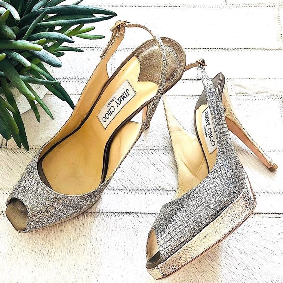 Jimmy Choo Clue Glitter Slingback Platform Heels - Picture 6 of 15